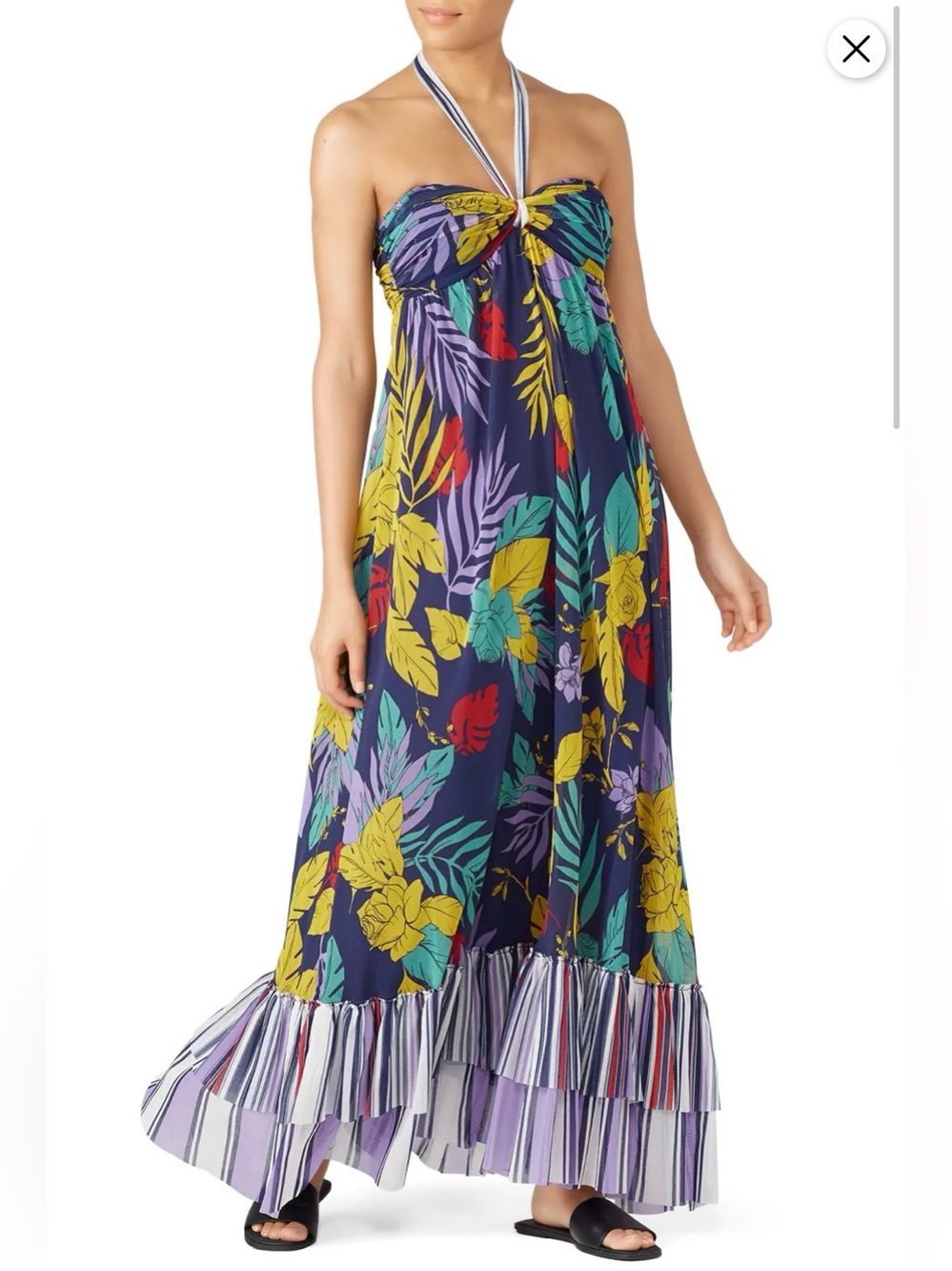 Fuzzi House of CB Navy Tropical Halter-Style Maxi Dress - Large. B15